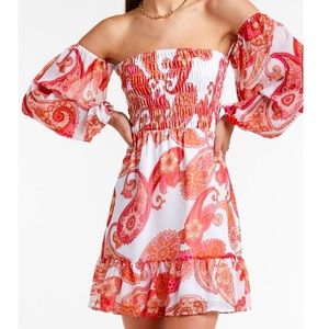 Express XL Off The Shoulder Red & White Dress